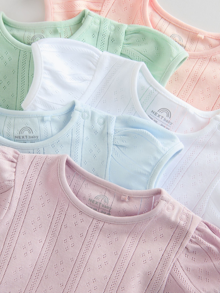 Pastels Short Sleeve Pointelle Baby Bodysuits 5 Pack - Image 10 of 12