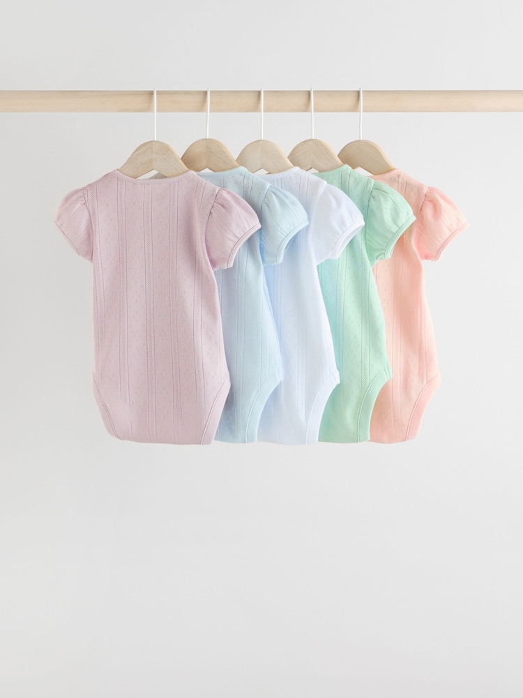 Pastels Short Sleeve Pointelle Baby Bodysuits 5 Pack - Image 2 of 12 Pastels Short Sleeve Pointelle Baby Bodysuits 5 Pack - Image 2 of 12