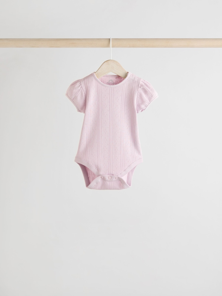 Pastels Short Sleeve Pointelle Baby Bodysuits 5 Pack - Image 3 of 12