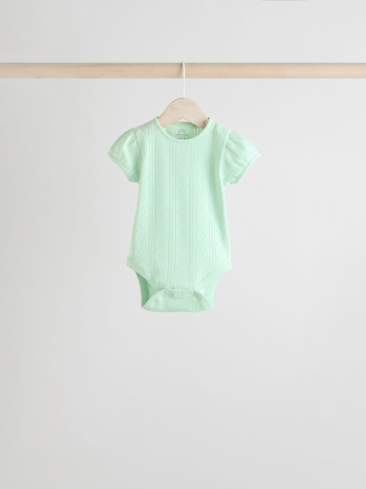 Pastels Short Sleeve Pointelle Baby Bodysuits 5 Pack - Image 6 of 12
