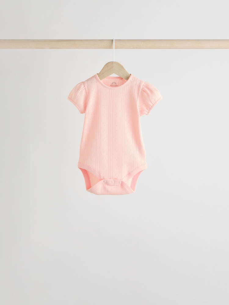 Pastels Short Sleeve Pointelle Baby Bodysuits 5 Pack - Image 7 of 12