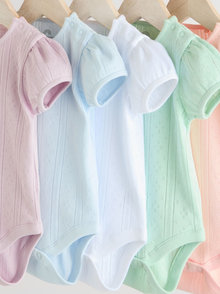 Pastels Short Sleeve Pointelle Baby Bodysuits 5 Pack - Image 9 of 12