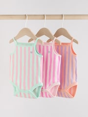Multi stripe Strappy Vest Baby 100% Cotton Bodysuits 3 Pack - Image 1 of 11