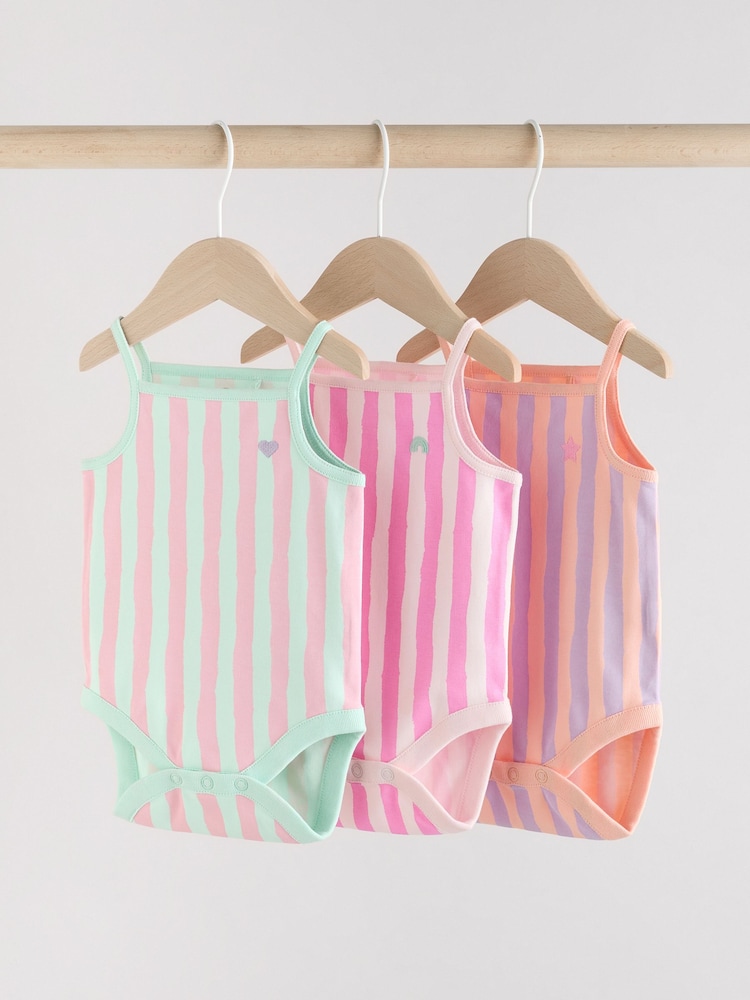 Multi stripe Strappy Vest Baby 100% Cotton Bodysuits 3 Pack - Image 1 of 11