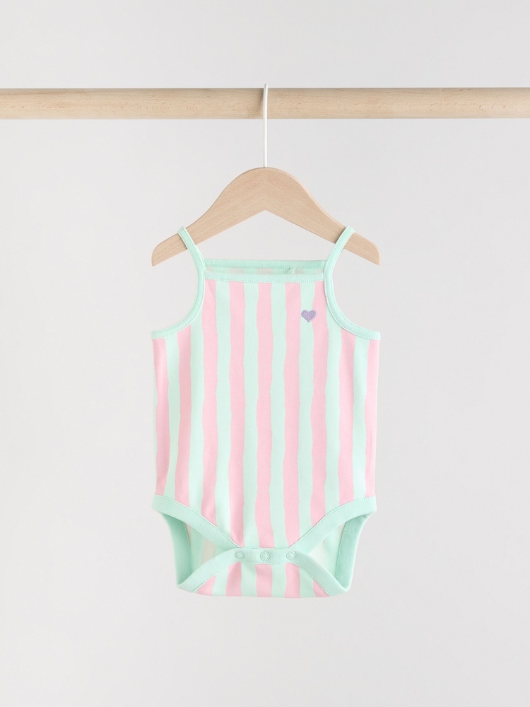 Multi stripe Strappy Vest Baby 100% Cotton Bodysuits 3 Pack - Image 2 of 11