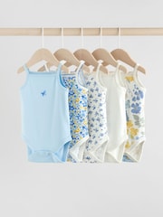 Blue Ditsy Baby Strappy Vest 100% Cotton Bodysuit 5 Pack - Image 1 of 13