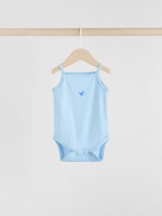 Blue Ditsy Baby Strappy Vest 100% Cotton Bodysuit 5 Pack - Image 2 of 13