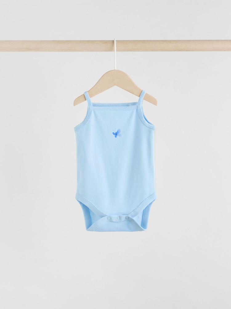 Blue Ditsy Baby Strappy Vest 100% Cotton Bodysuit 5 Pack - Image 2 of 13