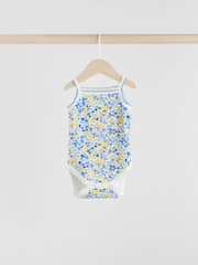 Blue Ditsy Baby Strappy Vest 100% Cotton Bodysuit 5 Pack - Image 3 of 13