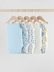Blue Ditsy Baby Strappy Vest 100% Cotton Bodysuit 5 Pack - Image 7 of 13