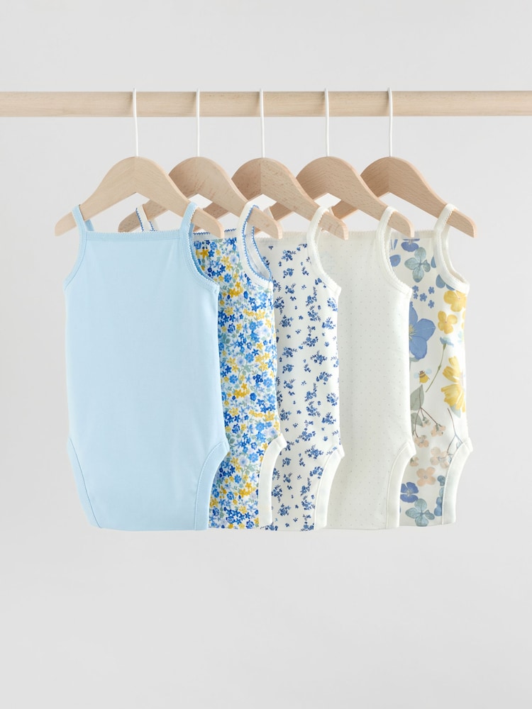 Ditsy bleu - Débardeur à bretelles bébé 100% coton Lot de 5 - Image 7 of 13