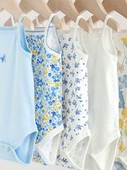 Blue Ditsy Baby Strappy Vest 100% Cotton Bodysuit 5 Pack - Image 9 of 13