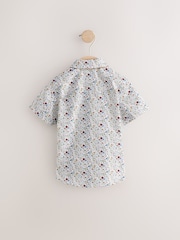 Blue Floral Short Sleeve Shirt With Bow Tie - Image 2 of 4