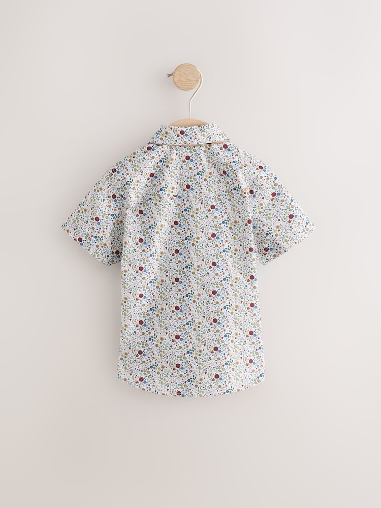 Blue Floral Short Sleeve Shirt With Bow Tie - Image 2 of 4