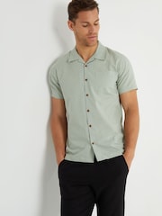 Threadbare Green Cotton Revere Collar Short Sleeve 100% Cotton Shirt - Image 1 of 4