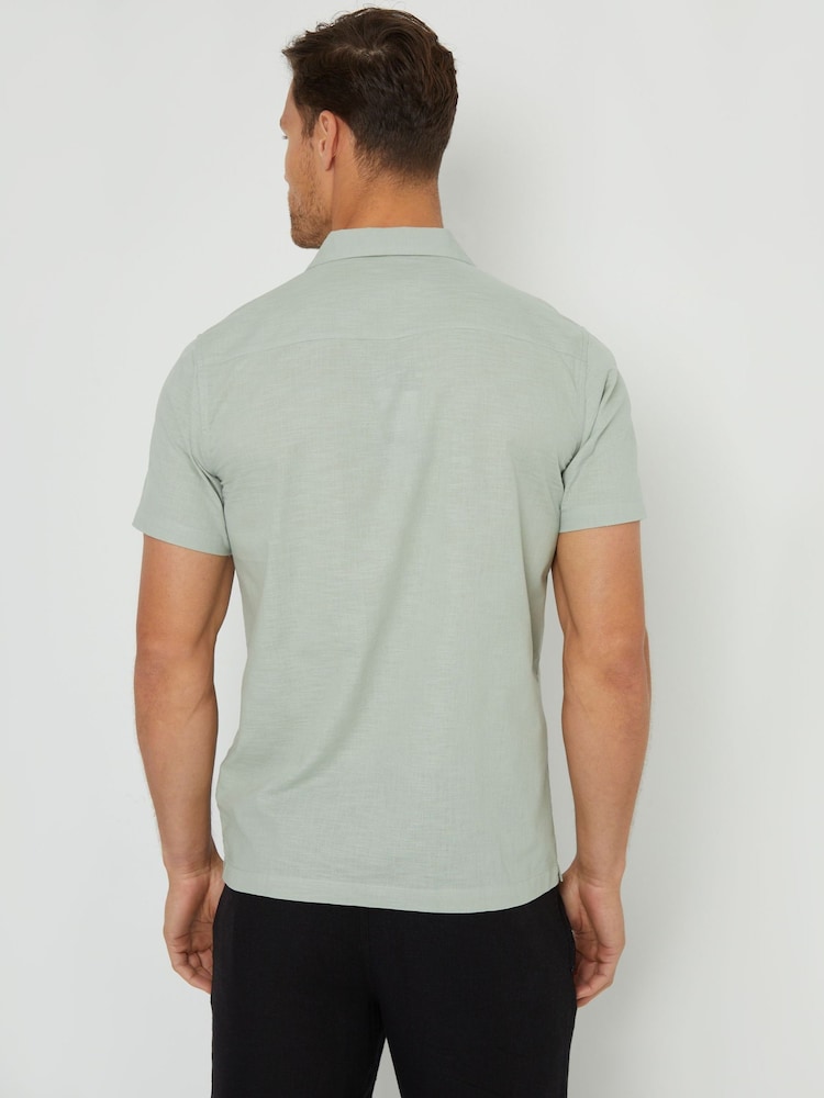 Threadbare Green Cotton Revere Collar Short Sleeve 100% Cotton Shirt - Image 2 of 4