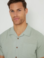 Threadbare Green Cotton Revere Collar Short Sleeve 100% Cotton Shirt - Image 4 of 4