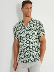 Threadbare Light Green Print Revere Collar Short Sleeve Shirt - Image 1 of 4