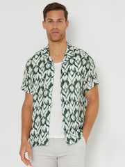 Threadbare Light Green Print Revere Collar Short Sleeve Shirt - Image 3 of 4