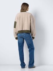 NOISY MAY Cream Faux Shearling Textured Bomber Jacket - Image 4 of 7
