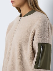 NOISY MAY Cream Faux Shearling Textured Bomber Jacket - Image 5 of 7