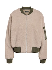 NOISY MAY Cream Faux Shearling Textured Bomber Jacket - Image 6 of 7