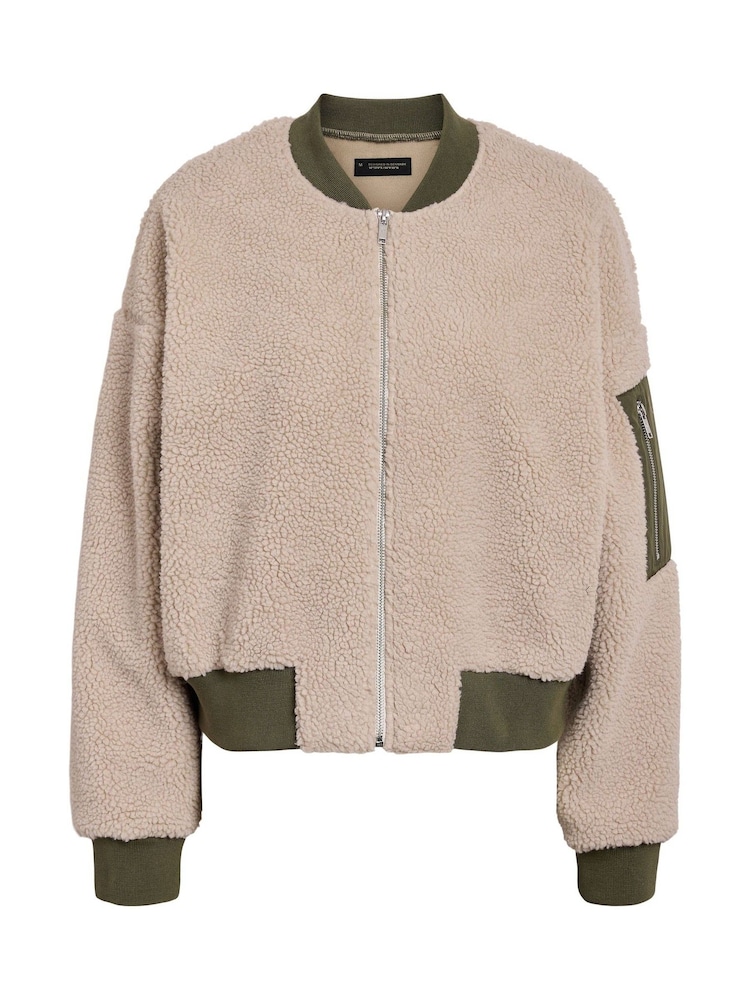 NOISY MAY Cream Faux Shearling Textured Bomber Jacket - Image 6 of 7