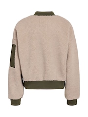 NOISY MAY Cream Faux Shearling Textured Bomber Jacket - Image 7 of 7