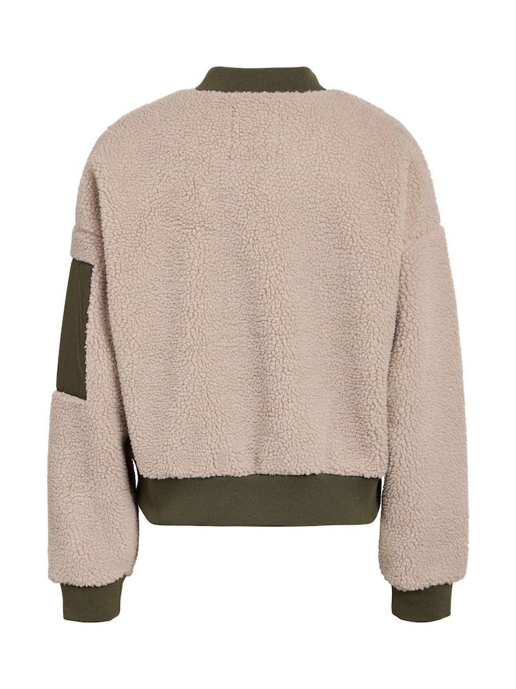 NOISY MAY Cream Faux Shearling Textured Bomber Jacket - Image 7 of 7
