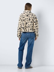 NOISY MAY Cream Leopard Print Zip Front Teddy Fleece Jacket - Image 2 of 6