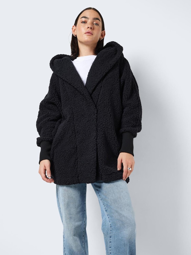 NOISY MAY Black Long Sleeve Teddy Coat - Image 1 of 5