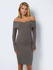 NOISY MAY Grey Long Sleeve Off Shoulder Knitted Jumper Dress - Image 2 of 6