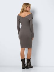 NOISY MAY Grey Long Sleeve Off Shoulder Knitted Jumper Dress - Image 3 of 6