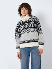 NOISY MAY Cream Roll Neck Fairisle Pattern Christmas Jumper - Image 1 of 6