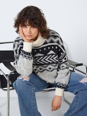 NOISY MAY Cream Roll Neck Fairisle Pattern Christmas Jumper - Image 4 of 6