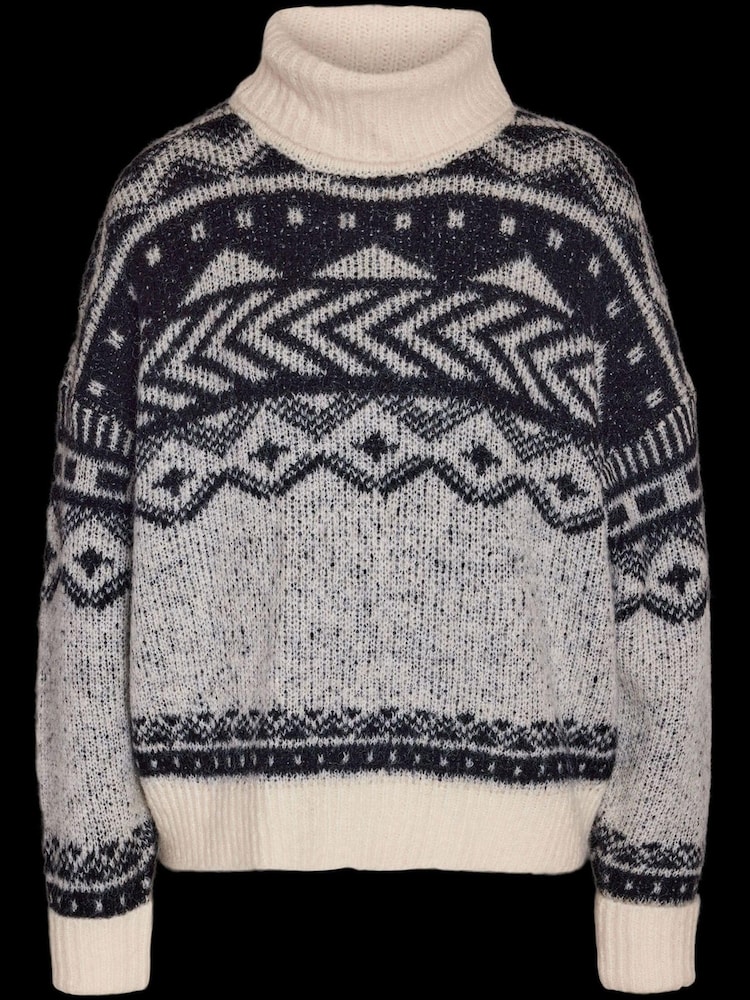 NOISY MAY Cream Roll Neck Fairisle Pattern Christmas Jumper - Image 6 of 6