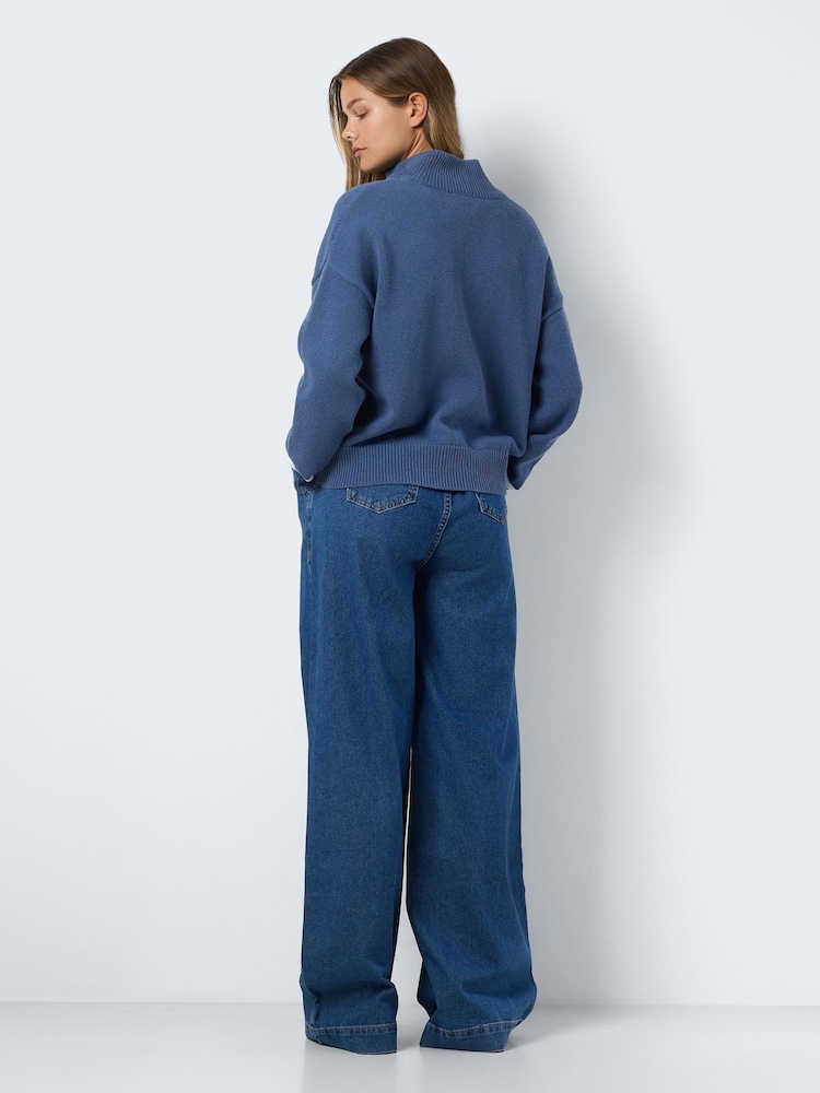 NOISY MAY Blue Long Sleeve High Neck Half Zip Ski Club Knitted Jumper - Image 2 of 5