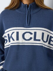 NOISY MAY Blue Long Sleeve High Neck Half Zip Ski Club Knitted Jumper - Image 5 of 5