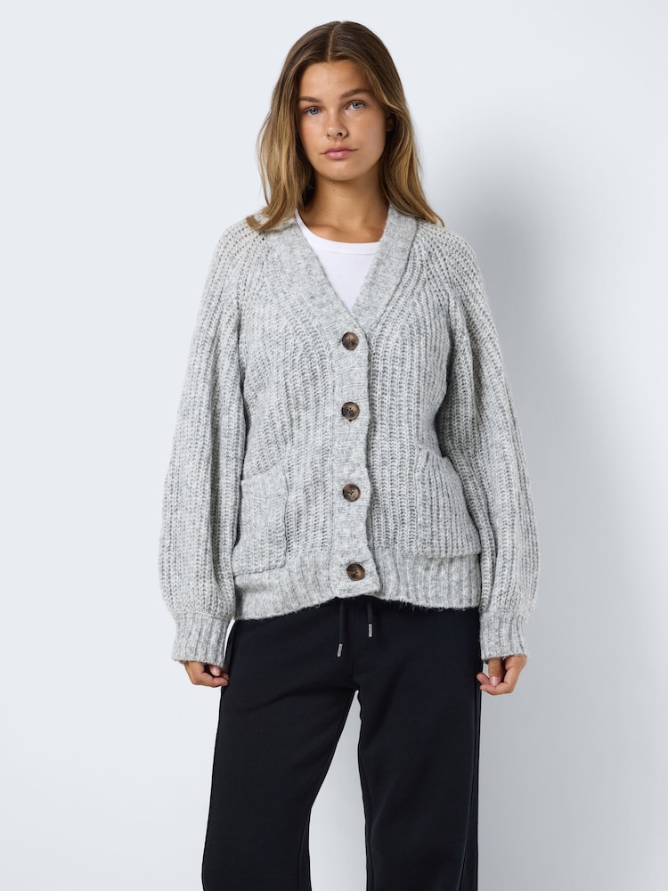NOISY MAY Grey Long Sleeve Knitted Button Down Cardigan - Image 1 of 7