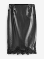NOISY MAY Black Faux Leather Midi Skirt With Lace Trim - Image 1 of 3
