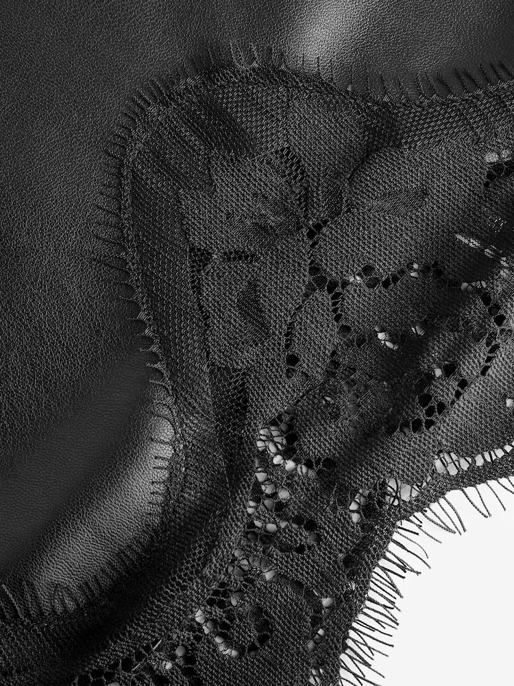 NOISY MAY Black Faux Leather Midi Skirt With Lace Trim - Image 3 of 3
