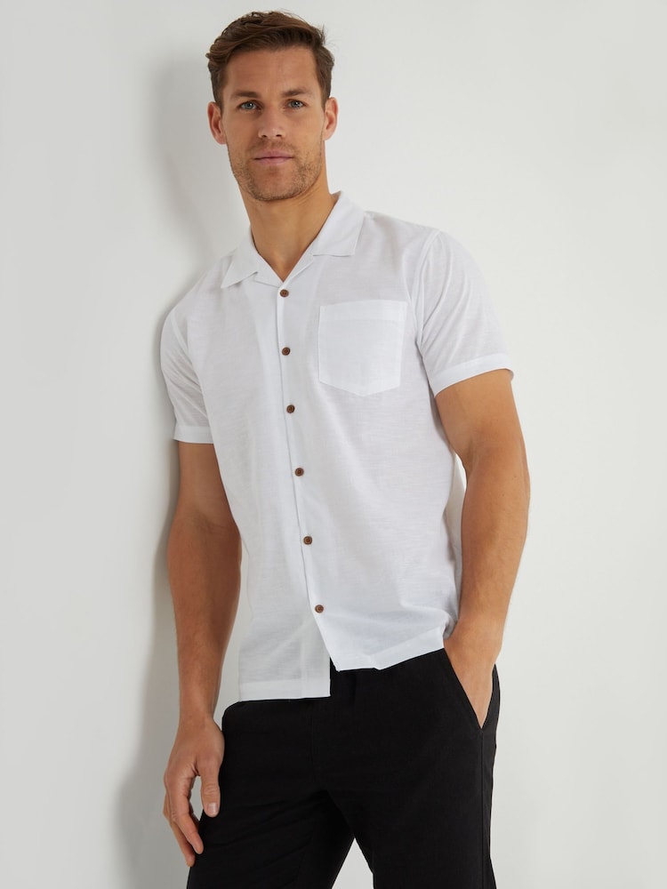 Threadbare Light White Cotton Revere Collar Short Sleeve 100% Cotton Shirt - Image 1 of 4