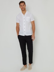Threadbare Light White Cotton Revere Collar Short Sleeve 100% Cotton Shirt - Image 3 of 4