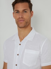 Threadbare Light White Cotton Revere Collar Short Sleeve 100% Cotton Shirt - Image 4 of 4