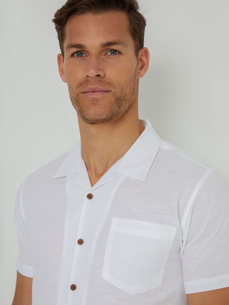 Threadbare Light White Cotton Revere Collar Short Sleeve 100% Cotton Shirt - Image 4 of 4