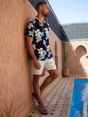 Threadbare Black Floral Print Revere Collar Short Sleeve Shirt - Image 2 of 3