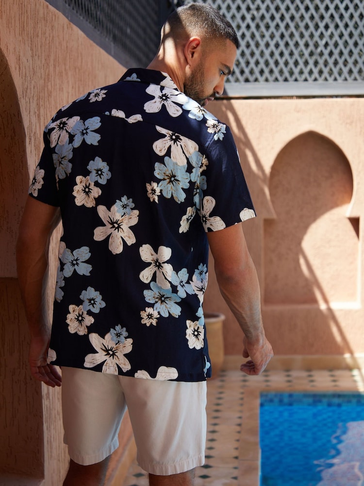 Threadbare Black Floral Print Revere Collar Short Sleeve Shirt - Image 3 of 3
