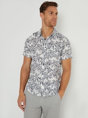 Threadbare Brown/White Tropical Print Revere Collar Short Sleeve Shirt - Image 1 of 4