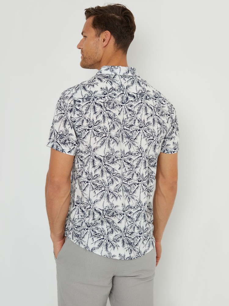 Threadbare Brown/White Tropical Print Revere Collar Short Sleeve Shirt - Image 2 of 4