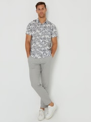 Threadbare Brown/White Tropical Print Revere Collar Short Sleeve Shirt - Image 3 of 4